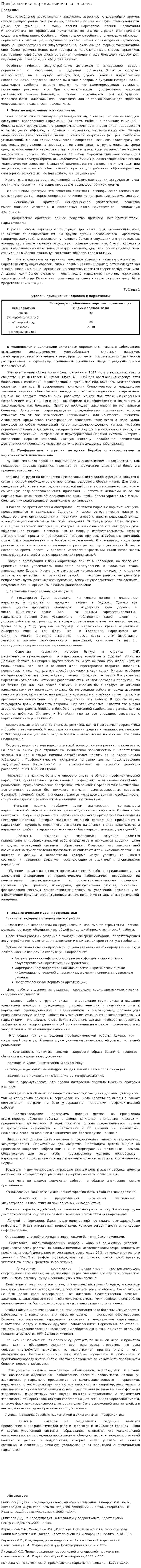 Профилактика наркомании и алкоголизма