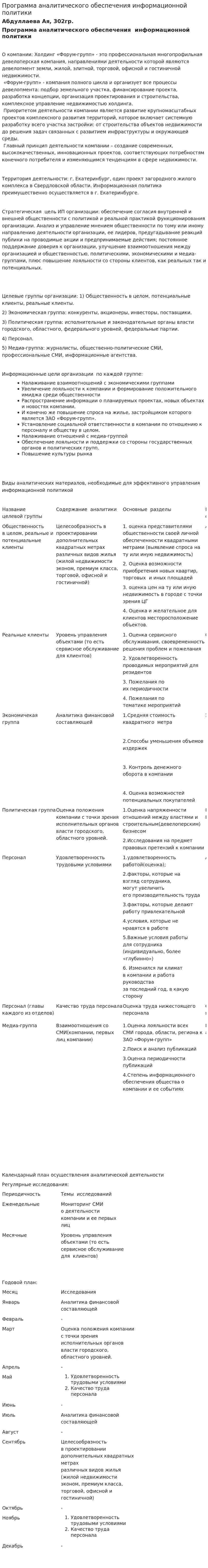 Программа аналитического обеспечения информационной политики