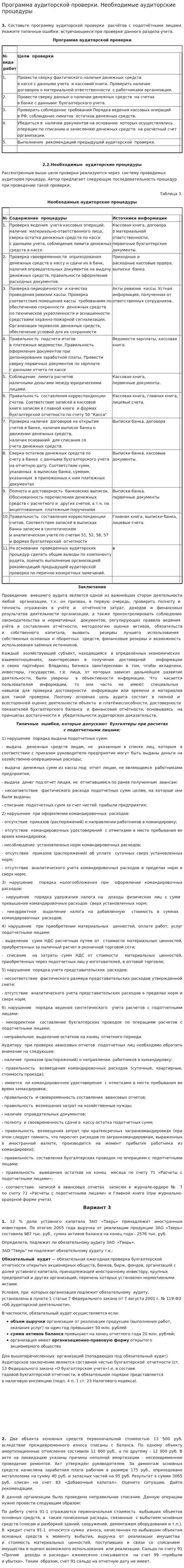 Программа аудиторской проверки. Необходимые аудиторские процедуры