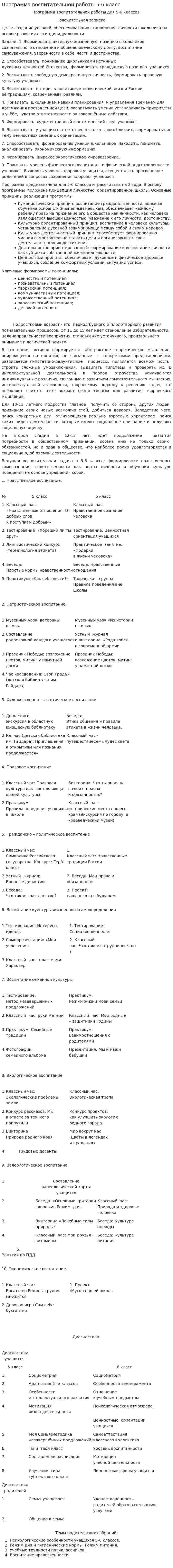 Программа воспитательной работы 5-6 класс