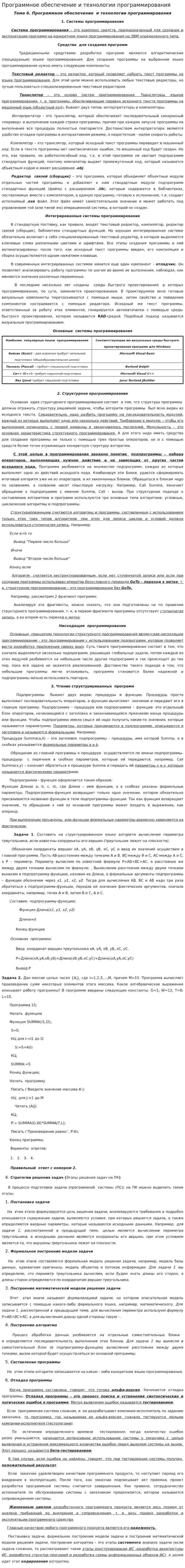 Программное обеспечение и технологии программирования