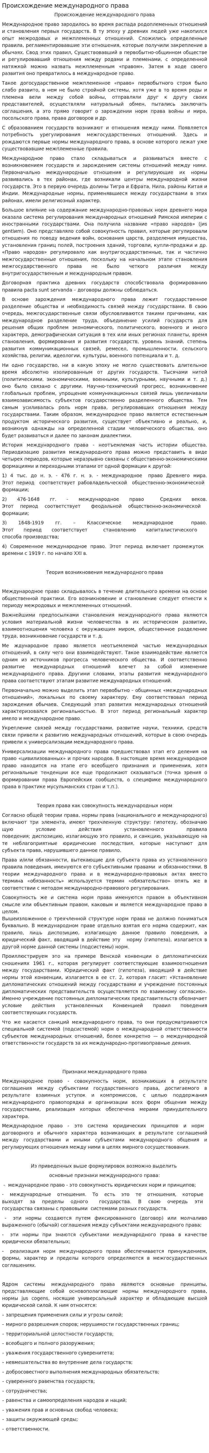 Происхождение международного права