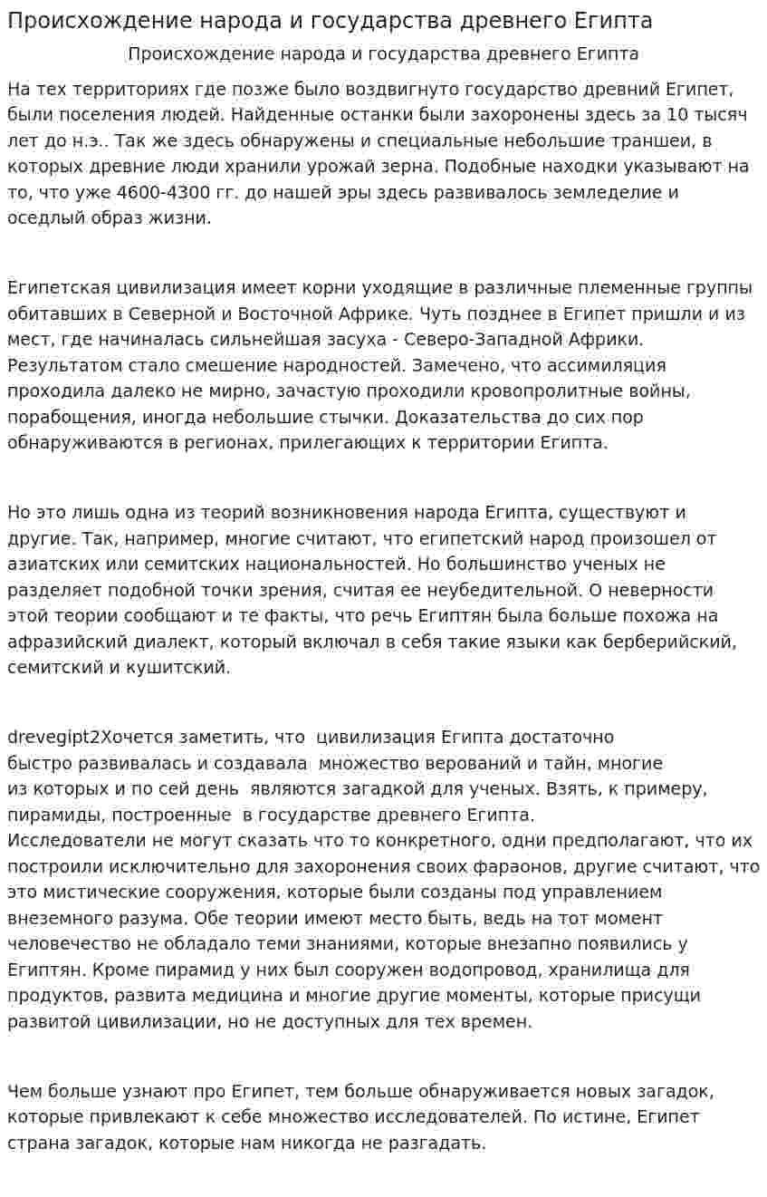 Происхождение народа и государства древнего Египта