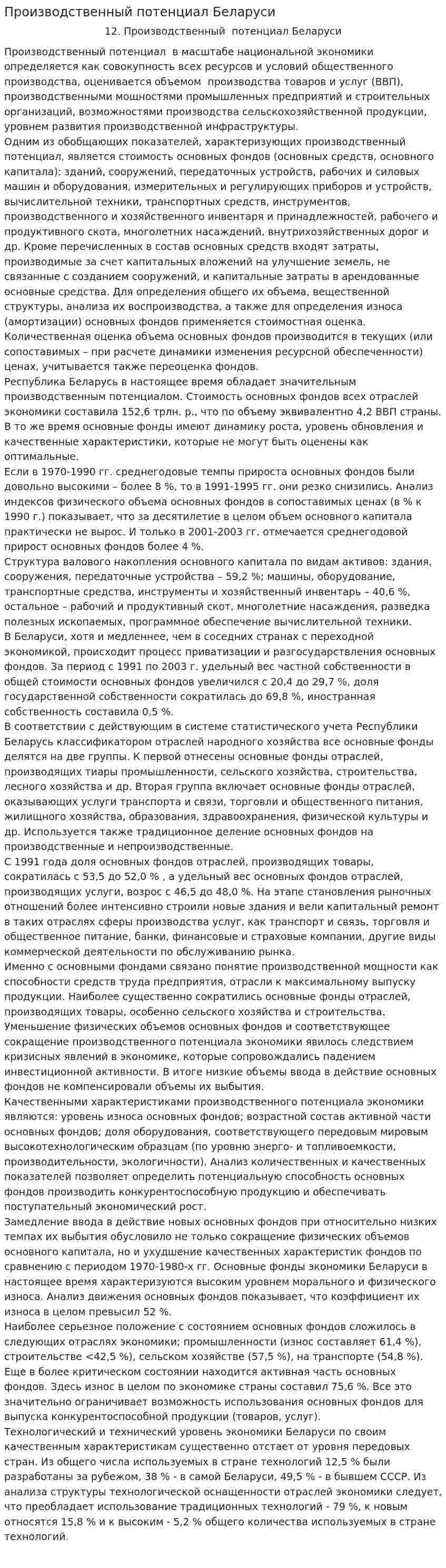 Производственный потенциал Беларуси