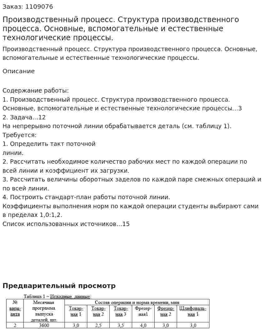 Производственный процесс. Структура производственного процесса. Основные, вспомогательные и естественные технологические процессы. (контрольная работа) 