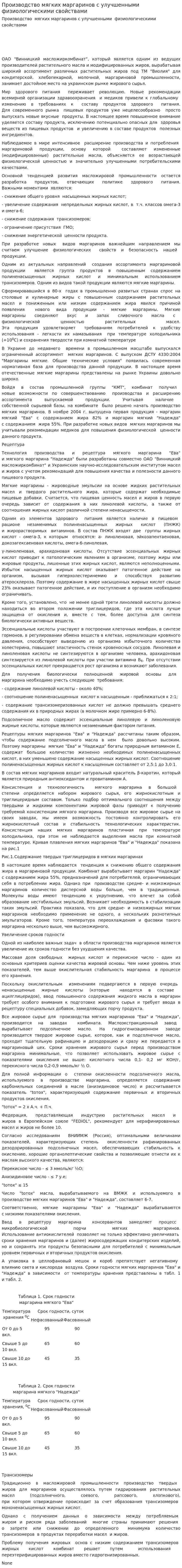 Производство мягких маргаринов с улучшенными физиологическими свойствами