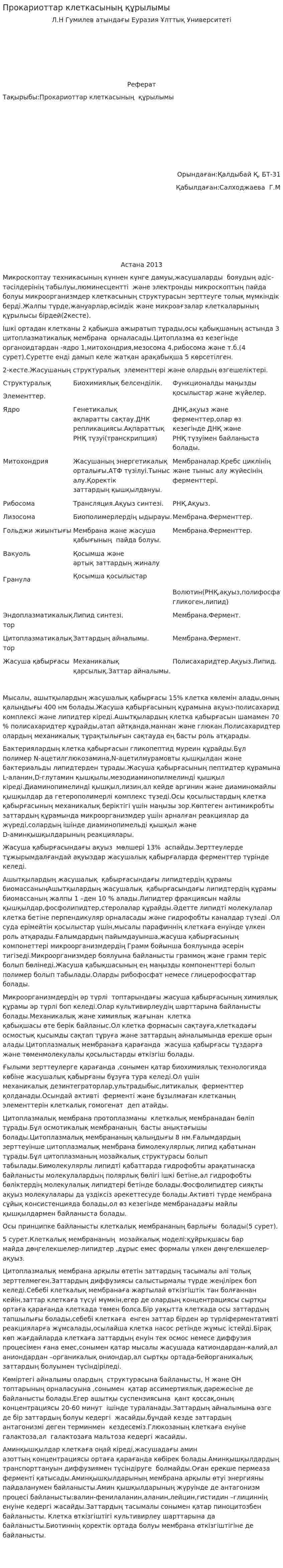 Прокариоттар клеткасының құрылымы