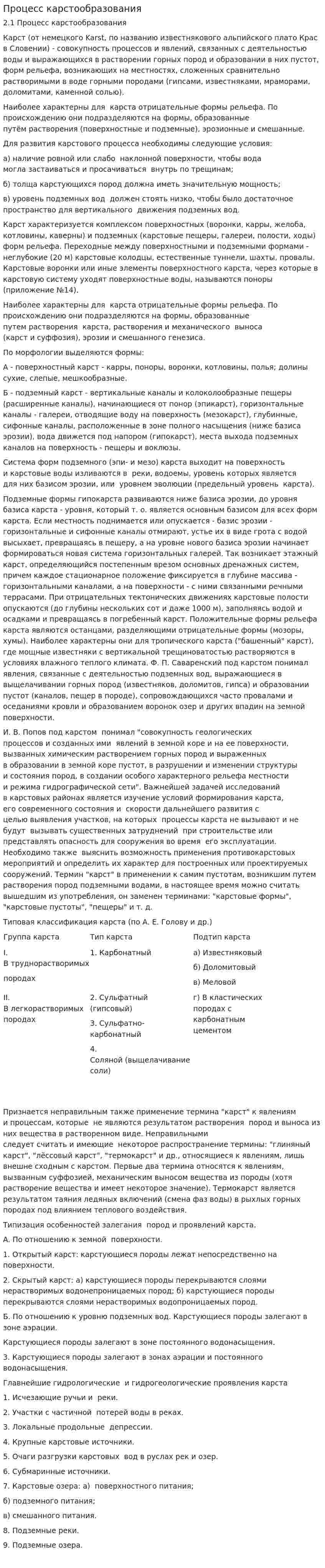 Процесс карстообразования