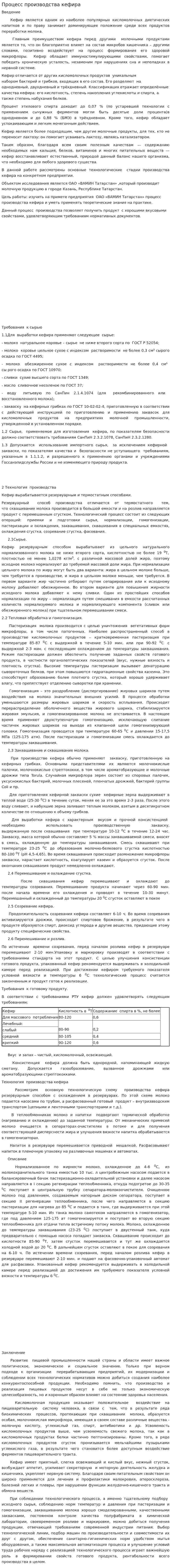 Процесс производства кефира