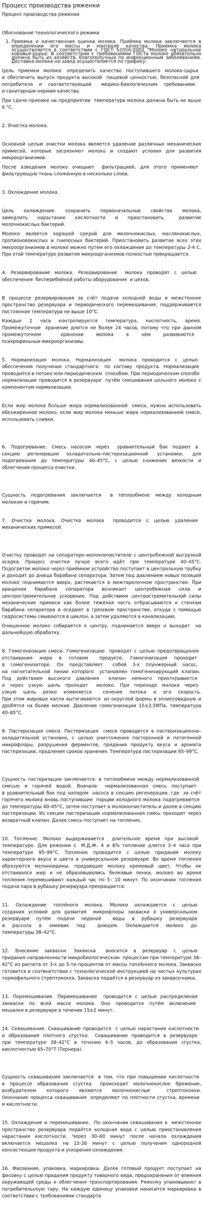 Процесс производства ряженки