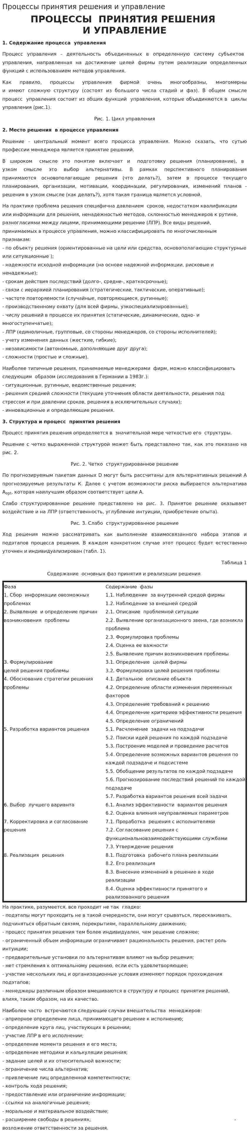Процессы принятия решения и управление