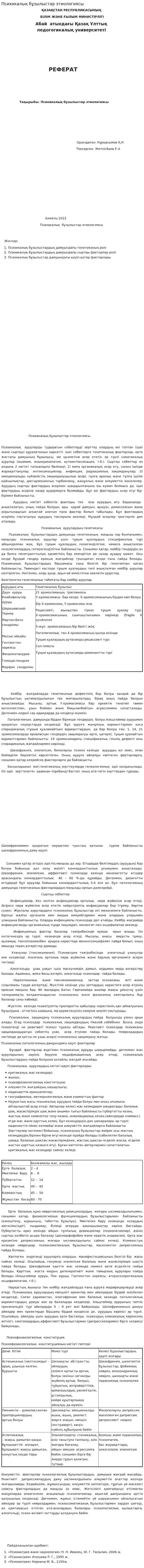 Психикалық бұзылыстар этиологиясы. 2