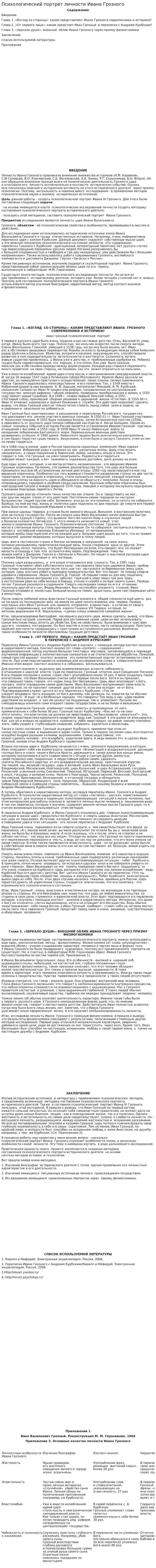 Психологический портрет личности Ивана Грозного