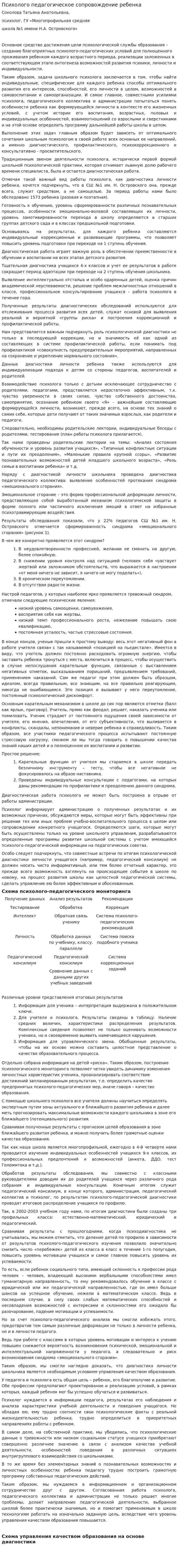 Психолого педагогическое сопровождение ребенка