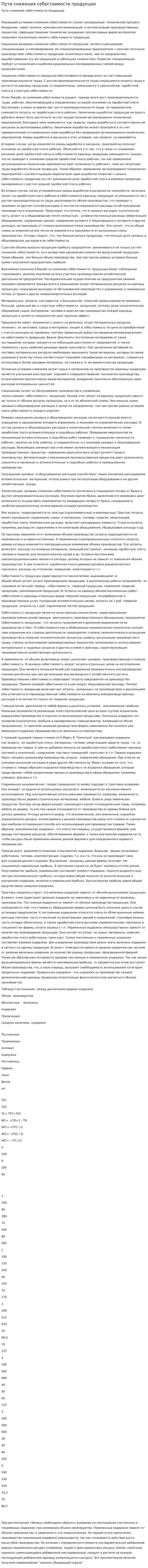 Пути снижения себестоимости продукции. 2
