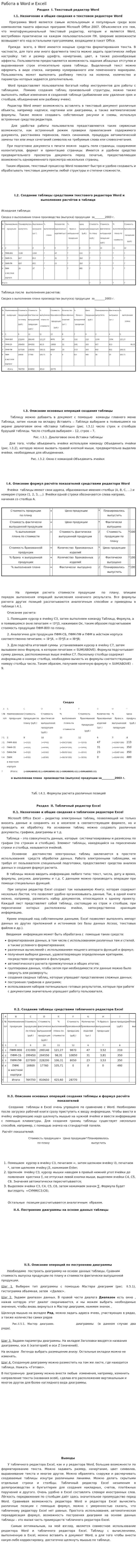 Работа в Word и Excell