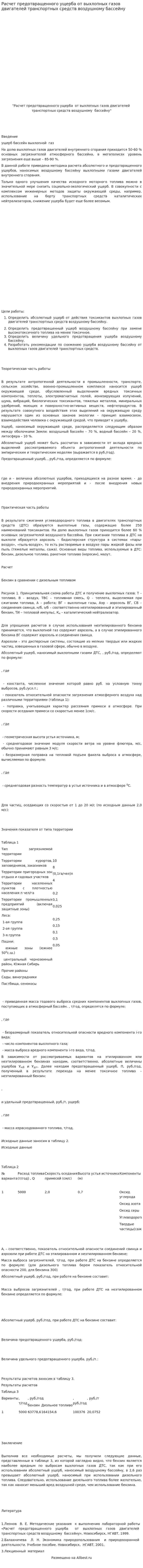Расчет предотвращенного ущерба от выхлопных газов двигателей транспортных средств воздушному бассейну