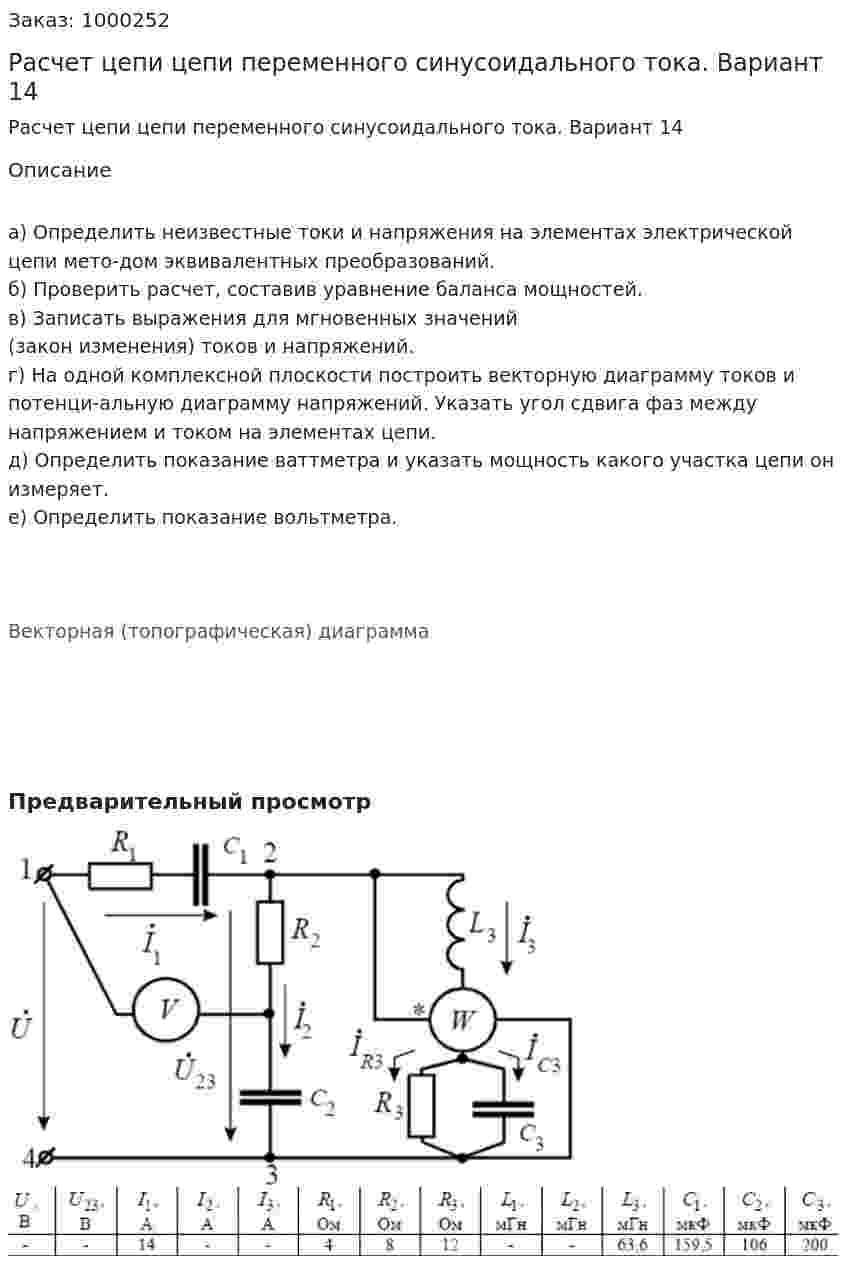 Расчет цепи цепи переменного синусоидального тока. Вариант 14 