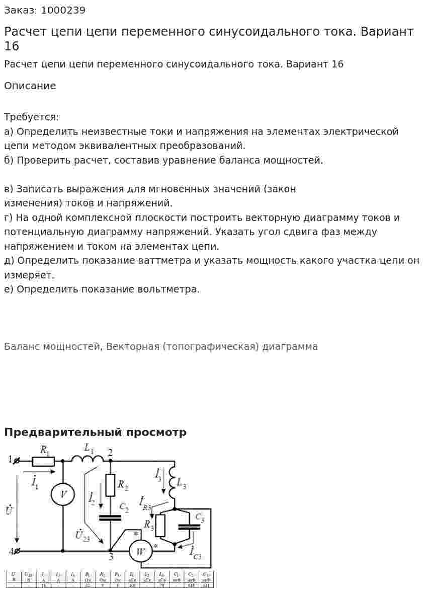 Расчет цепи цепи переменного синусоидального тока. Вариант 16 