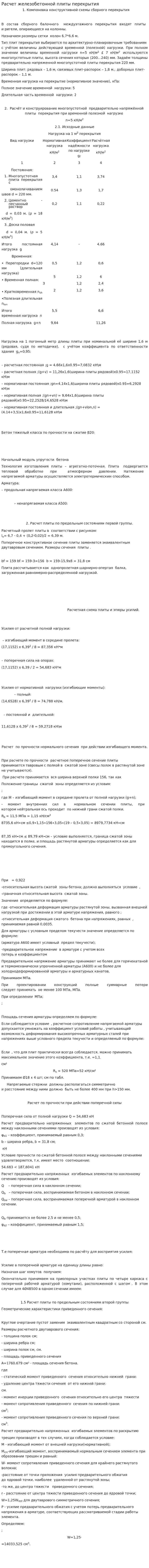 Расчет железобетонной плиты перекрытия