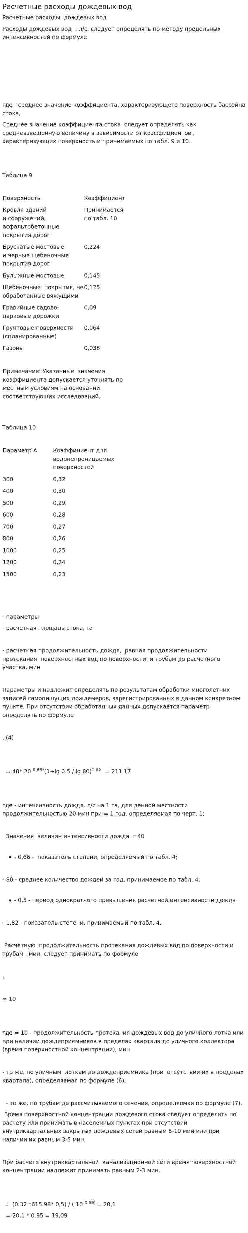Расчетные расходы дождевых вод