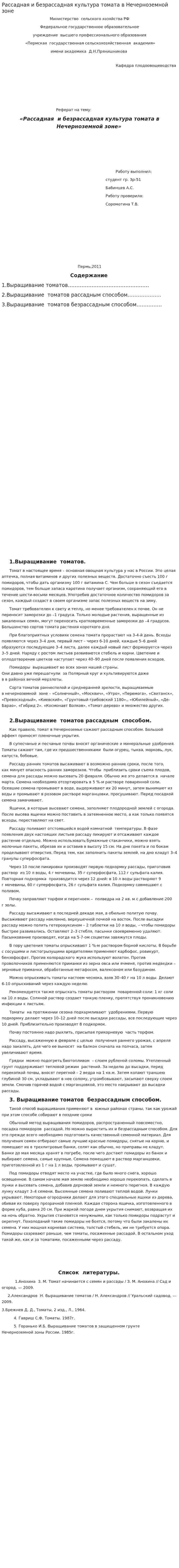 Рассадная и безрассадная культура томата в Нечерноземной зоне