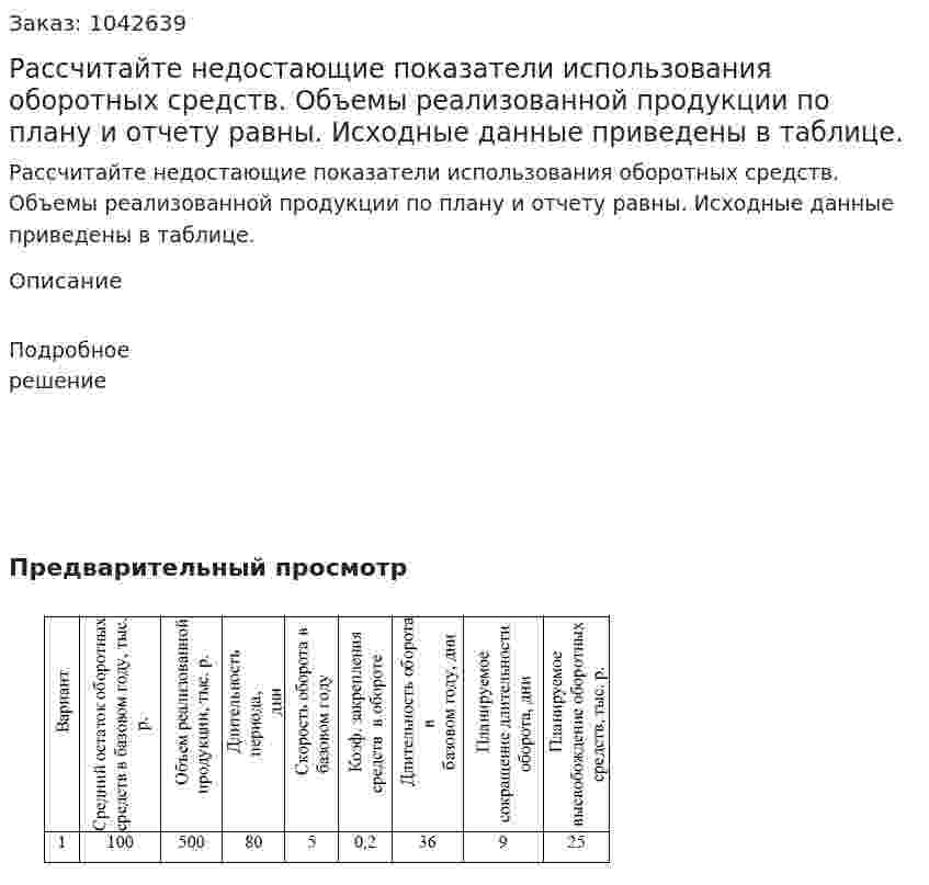 Рассчитайте недостающие показатели использования оборотных средств. Объемы реализованной продукции по плану и отчету равны. Исходные данные приведены в таблице. 