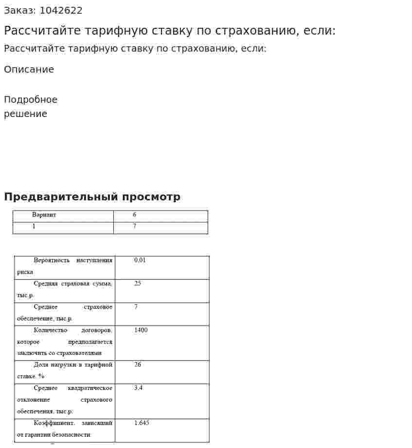 Рассчитайте тарифную ставку по страхованию, если: 
