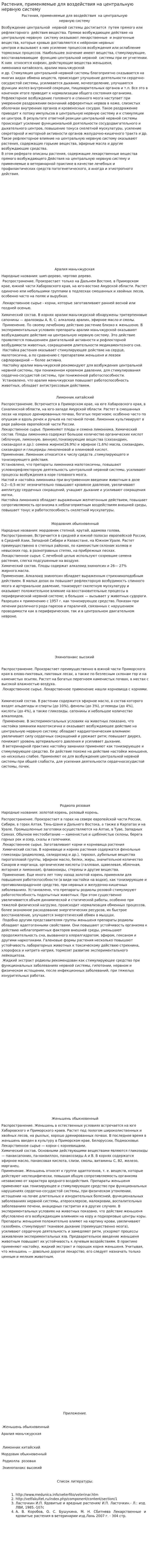Растения, применяемые для воздействия на центральную нервную систему