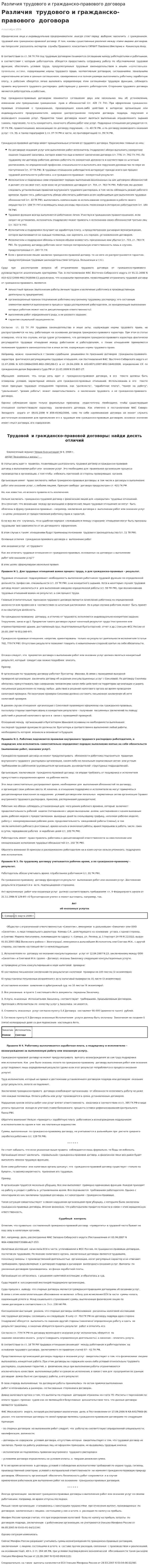Различия трудового и гражданско-правового договора