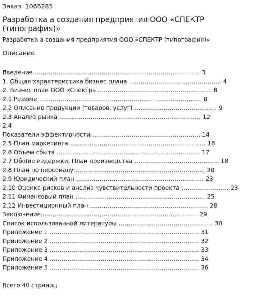 Разработка Бизнес-плана создания предприятия ООО «СПЕКТР (типография)» Курсовой проект 