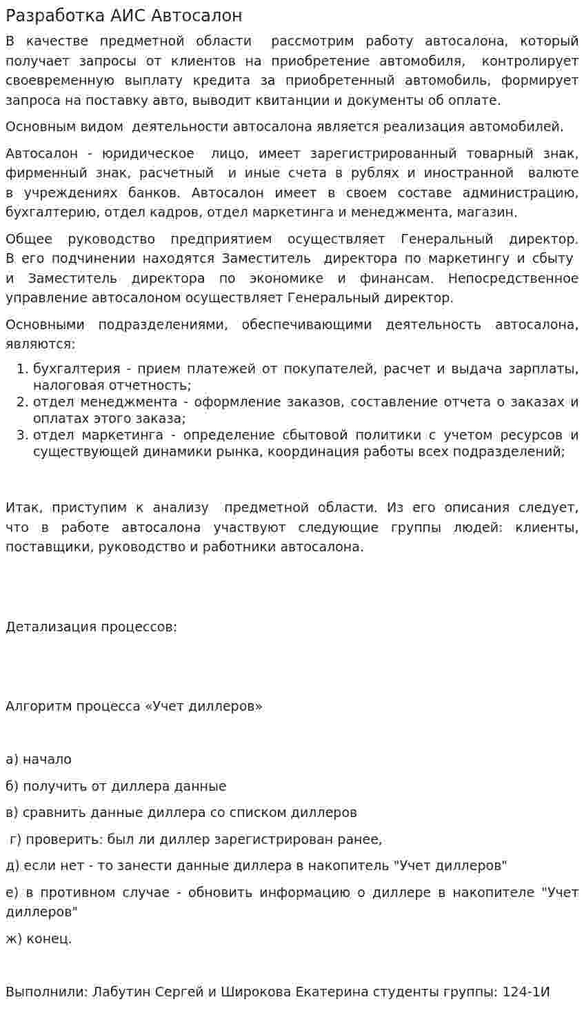 Разработка АИС Автосалон