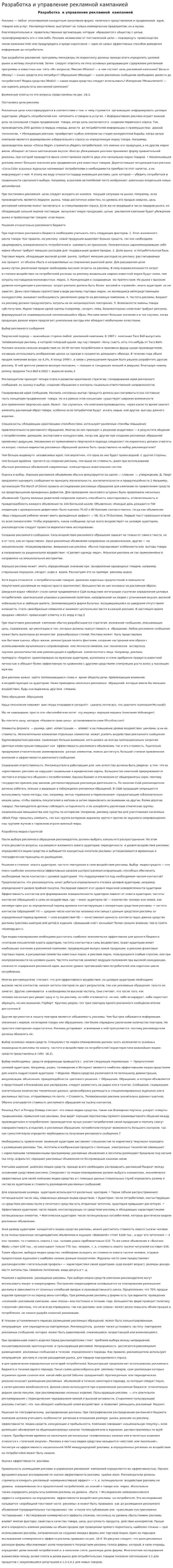 Разработка и управление рекламной кампанией