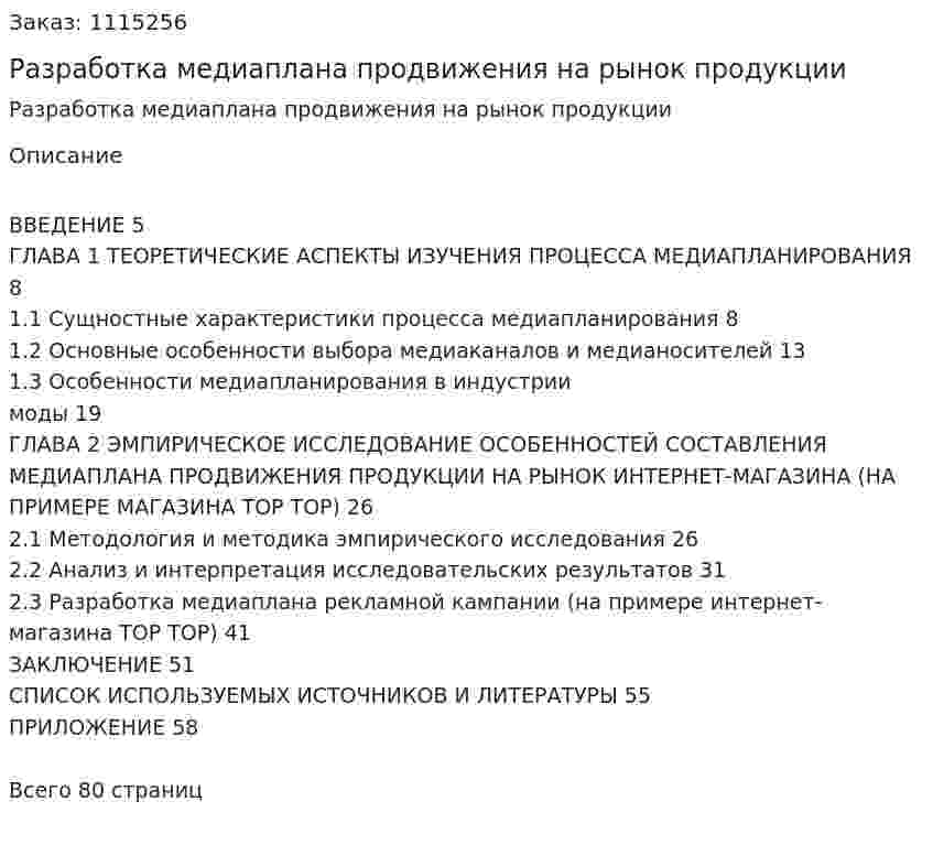 Разработка медиаплана продвижения на рынок продукции (курсовая работа) 
