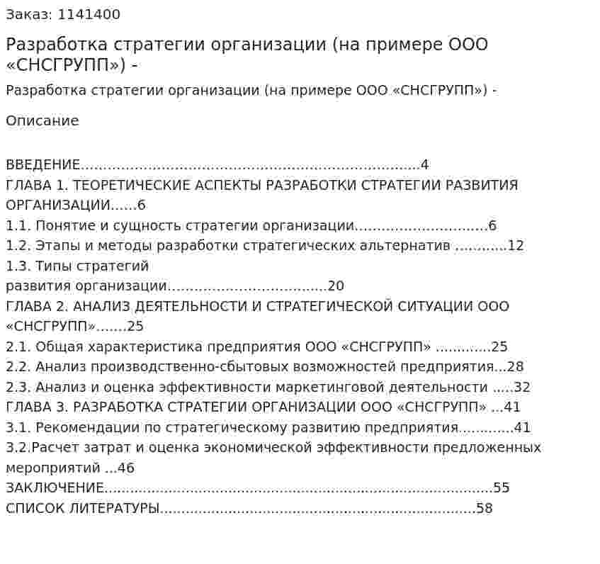 Разработка стратегии организации (на примере ООО «СНСГРУПП») Дипломная работа - ВКР 