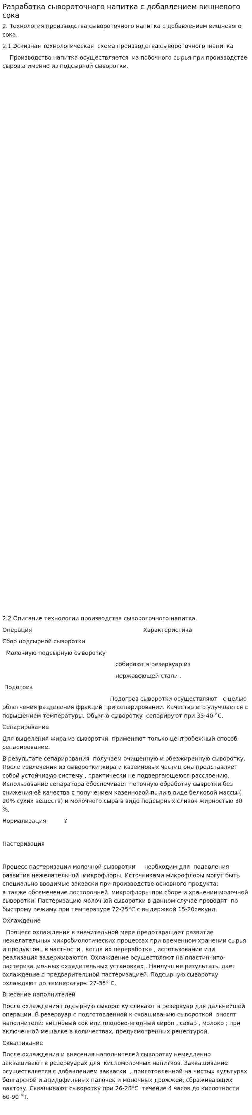 Разработка сывороточного напитка с добавлением вишневого сока