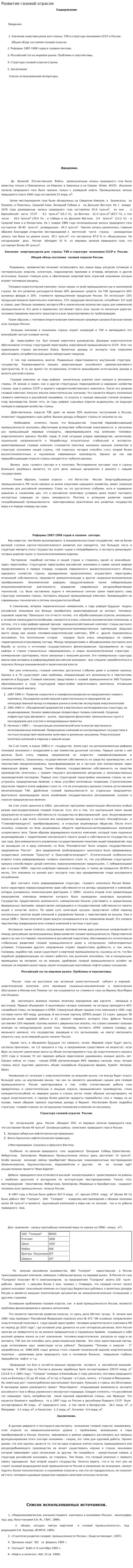 Развитие газовой отрасли