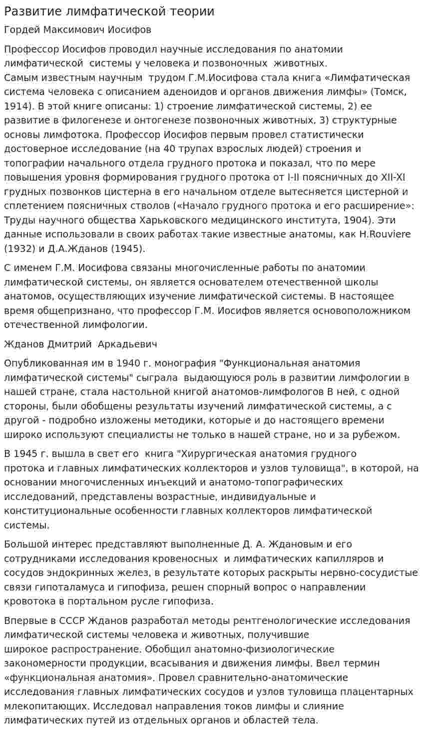 Развитие лимфатической теории