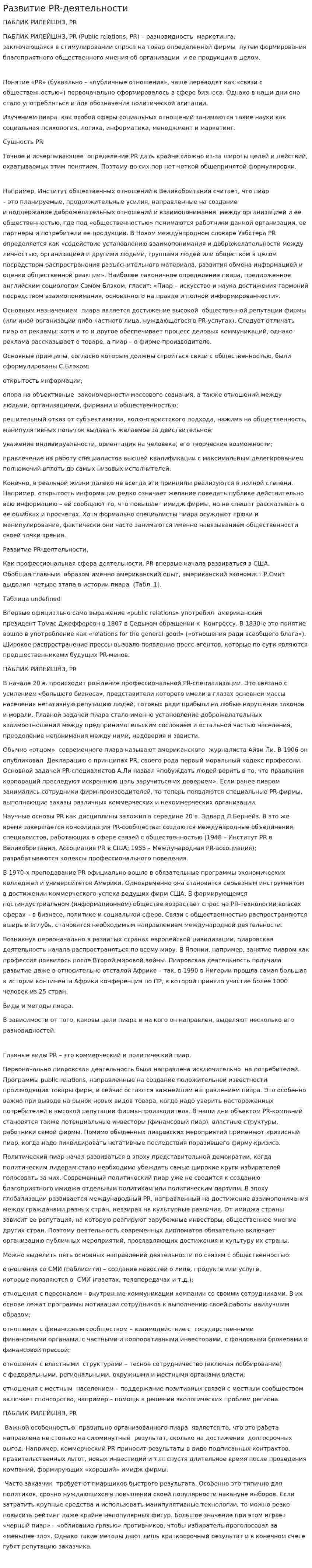 Развитие PR-деятельности