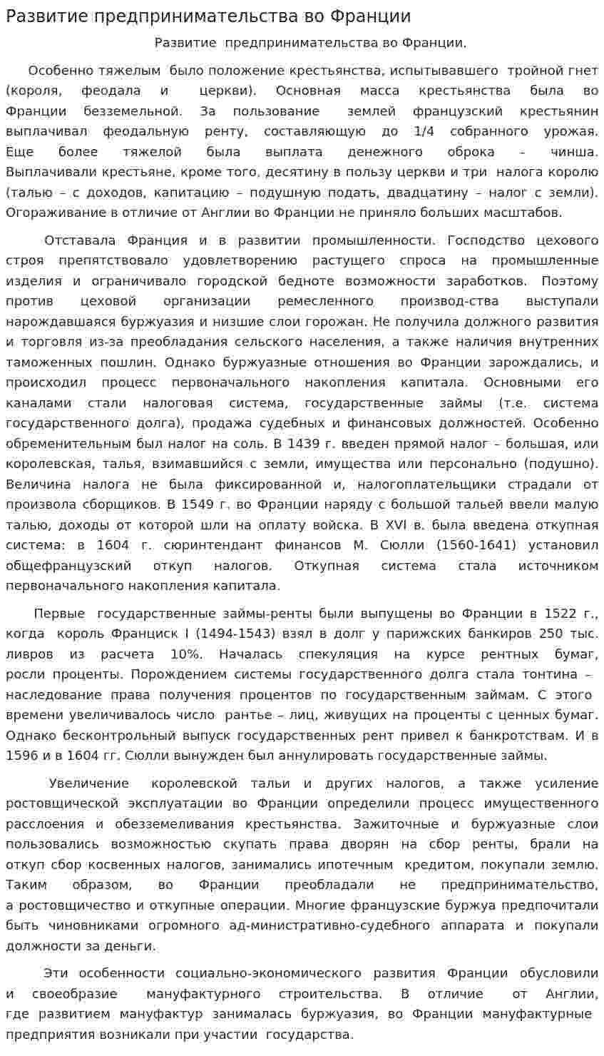 Развитие предпринимательства во Франции