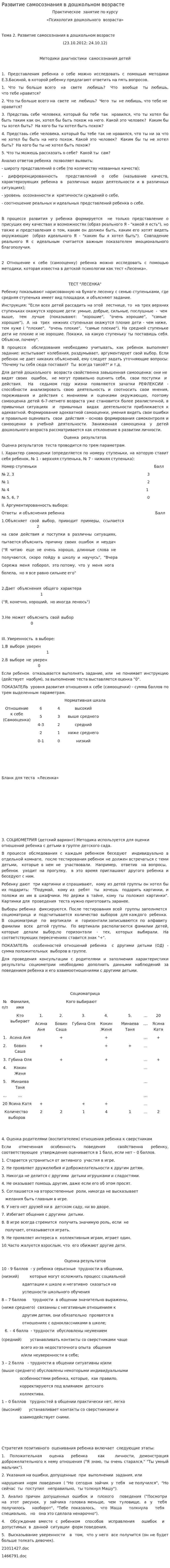 Развитие самосознания в дошкольном возрасте