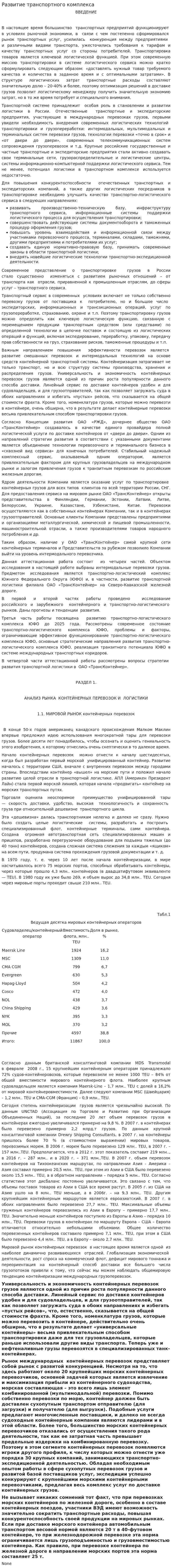 Развитие транспортного комплекса