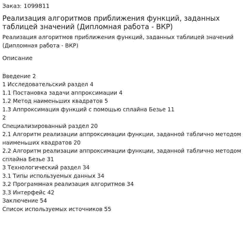Реализация алгоритмов приближения функций, заданных таблицей значений (Дипломная работа - ВКР) 