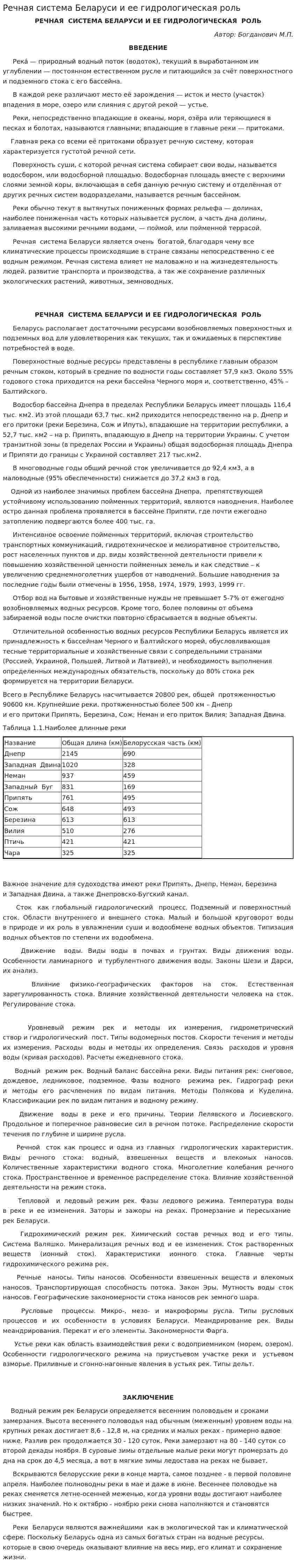 Речная система Беларуси и ее гидрологическая роль