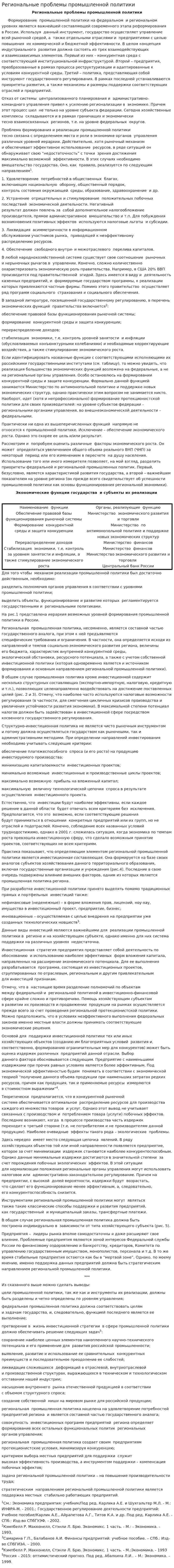 Региональные проблемы промышленной политики