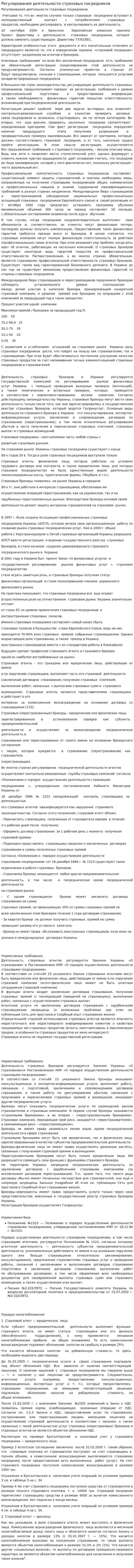 Регулирования деятельности страховых посредников