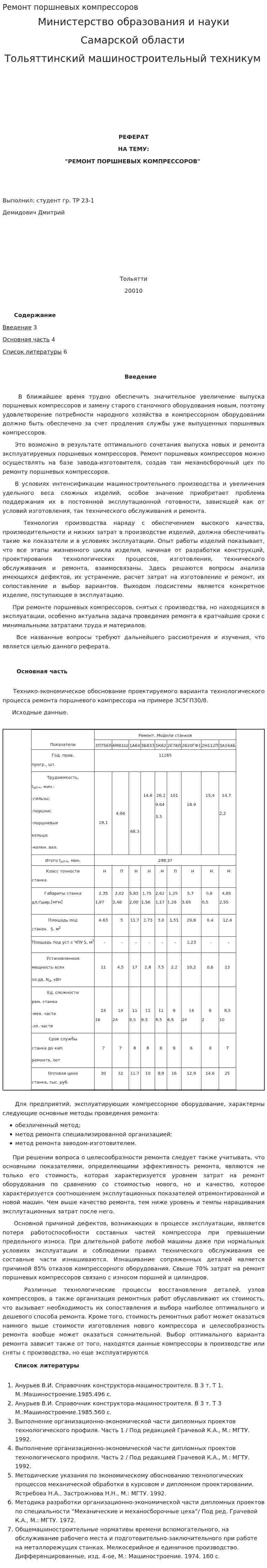 Ремонт поршневых компрессоров