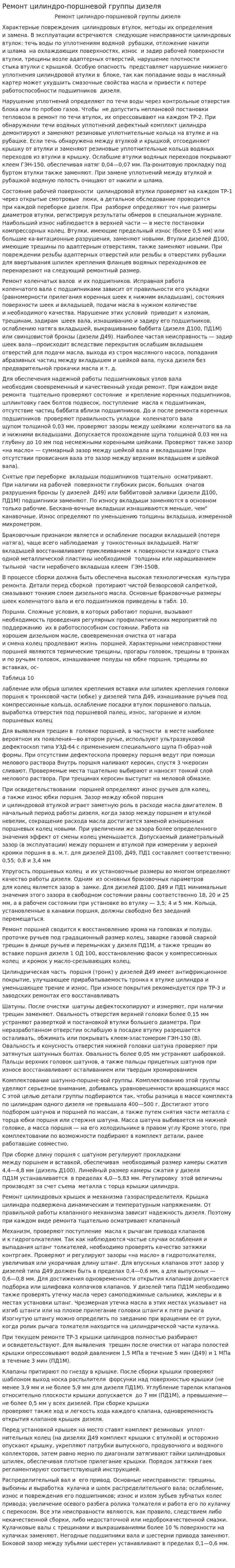Ремонт цилиндро-поршневой группы дизеля
