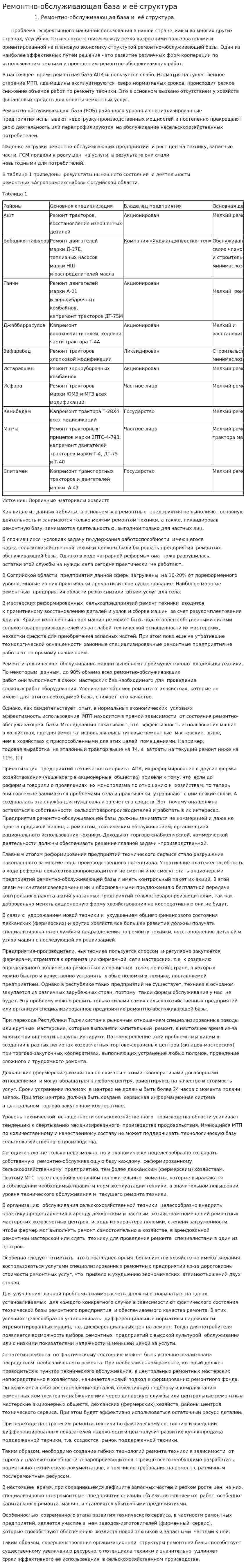 Ремонтно-обслуживающая база и её структура