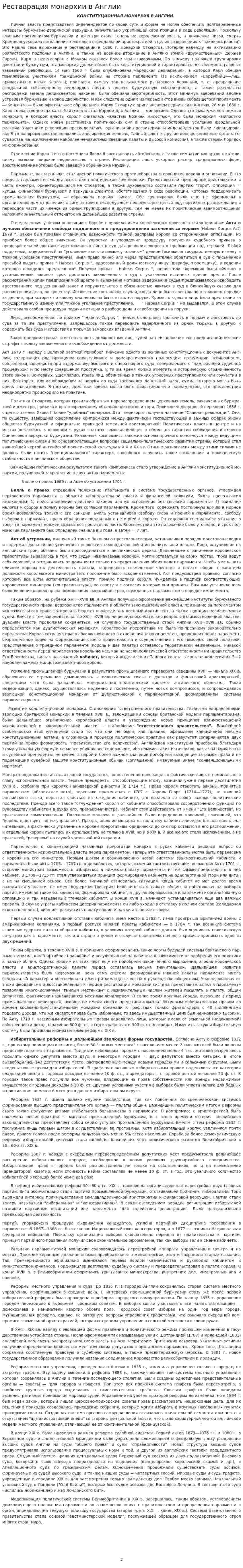 Реставрация монархии в Англии